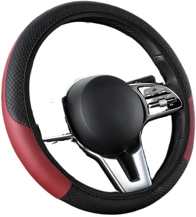 Universal Fit Soft Embossed PU Leather Steering Wheel Cover with Elastic Edge for All-Season Comfort(Claret)