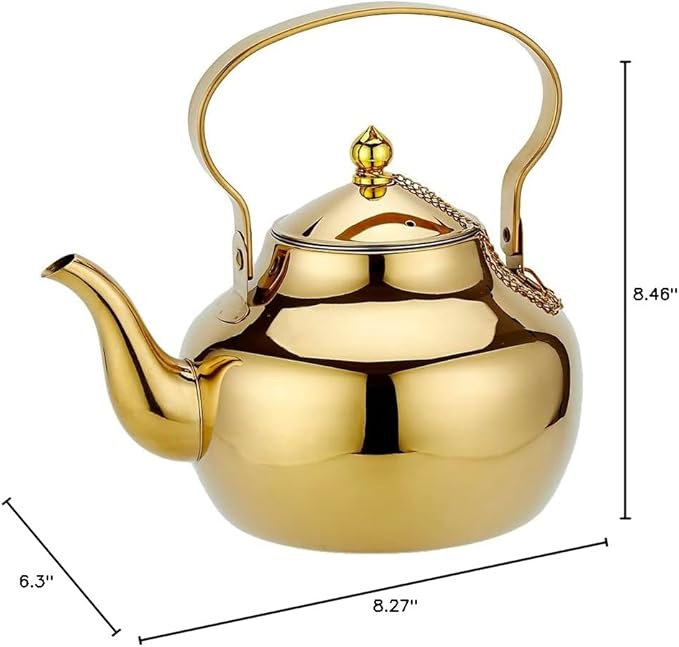 2000ml Gooseneck Teapot with Removable Infuser, 2.1qt Hot Water Kettle Boiling Water Pot, Stainless Steel Tea Kettle, Stovetop Safe Teapot Coffee Kettle for Coffee Blooming, Loose Tea, Gold