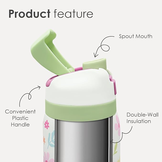 Floral Stainless Steel Water Bottle, Vacuum Insulated, Push-Button Lid, 32 oz, Gifts for Women Girls Friends Teens Birthday Christmas