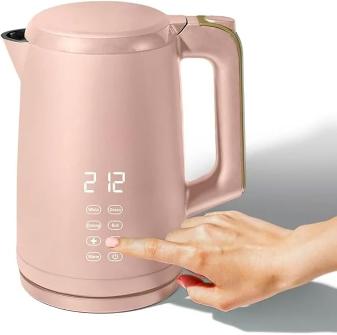 Electric Gooseneck Kettle 1 Liter 1200W, Stainless Steel, Pour Over Coffee Tea, Auto Shut-Off, 360° Cordless Power Base (Rose 1.7L)
