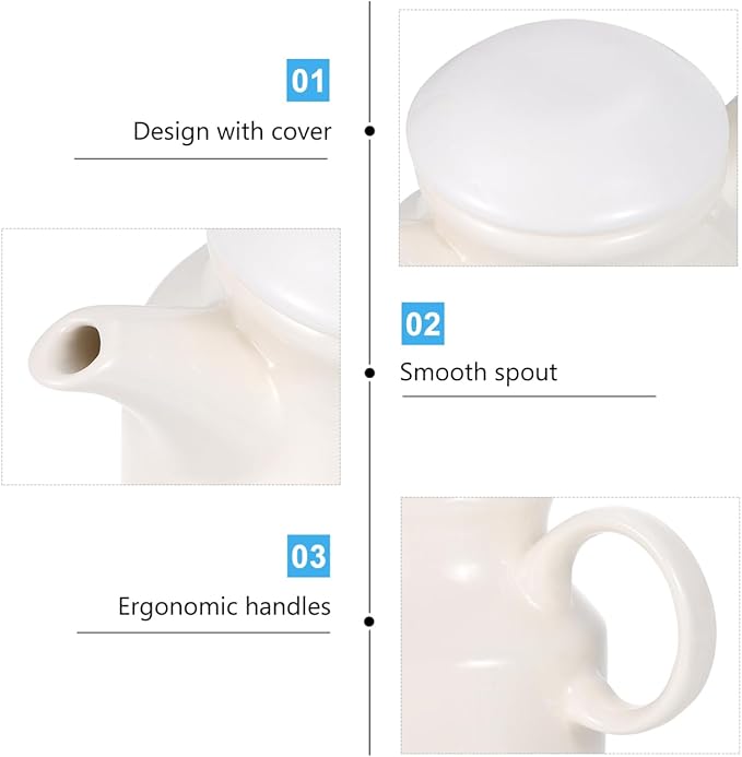 DOITOOL Creamer Pitcher Sauce Pitcher Ceramic Sauce Cups Gravy Vinegar Condiment Cups Kitchen Container Ceramic Milk Jug with Handle Lid Gravy Boat with Ladle and Saucer