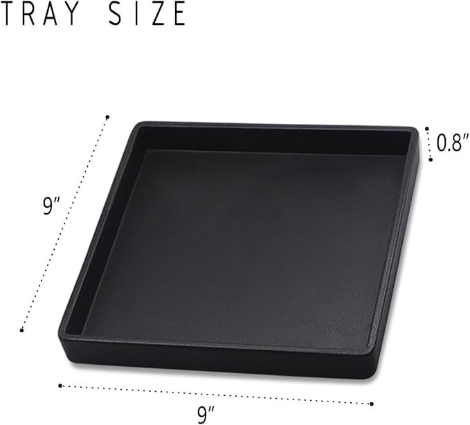 Small Square Tray (9 inch) 3 Pack, Durable Black Tray for Desserts & Organization, Lightweight for Coffee, Drinks, Party, Seasoning, Perfume and Display.