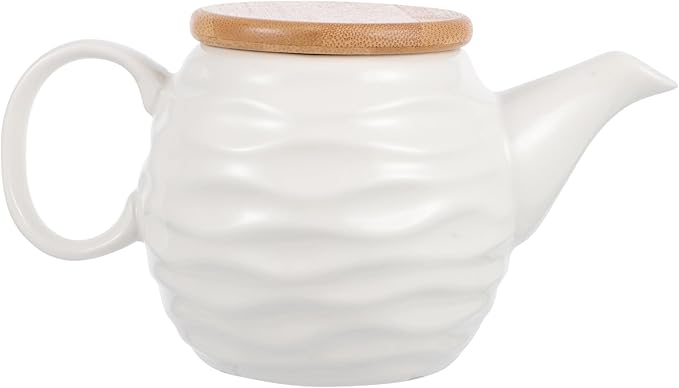 Luxshiny Milk Creamer Jug: 10.5oz Ceramic Sauce Dispenser, White Water Ripple Coffee Creamer Pitcher with Handle and Lid