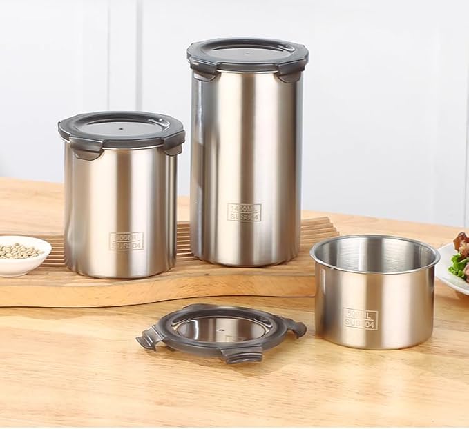 Stainless Steel Vacuum Seal Coffee Canister With Clear Lid, Airtight Food Storage Container With Locking Clamp for Coffee Beans, Tea, Cereal, Nuts (304 Steel With Clear Lid, 30 fl oz / 900ml)