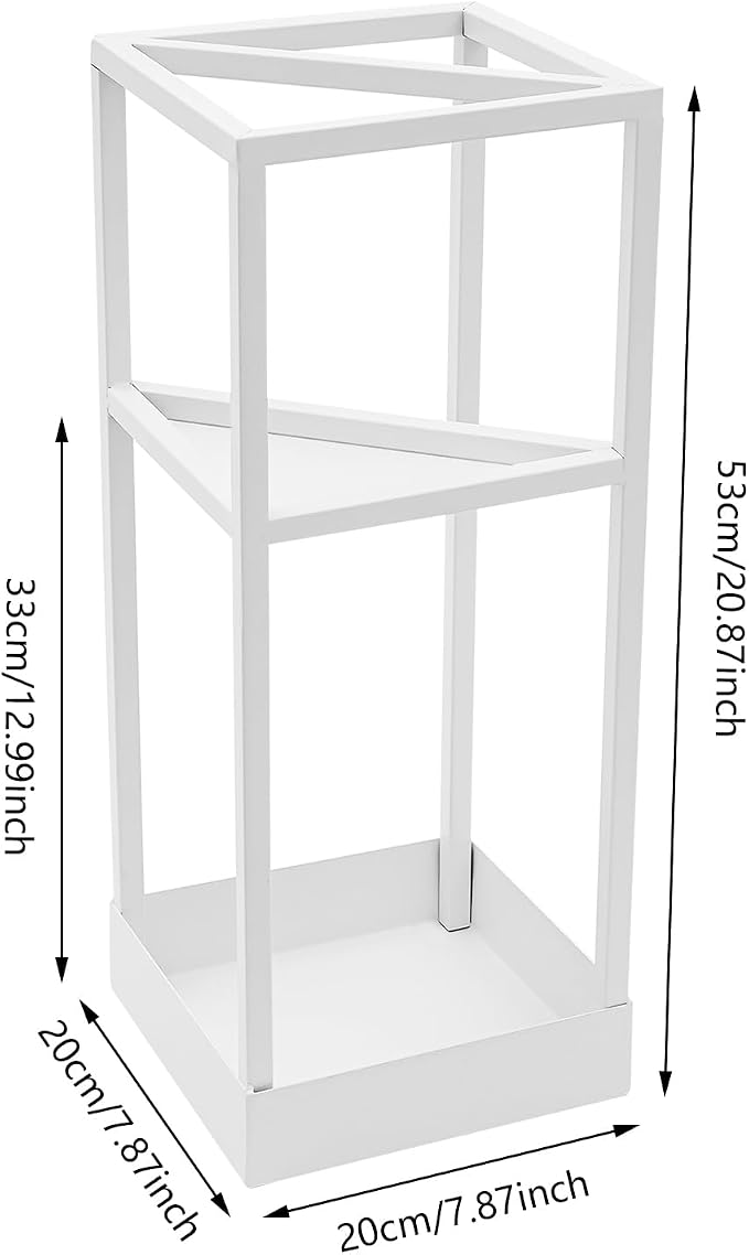 Umbrella Rack for Entryway, Modern Metal 20.87in Tall Freestanding Umbrella Holder with Built-in Shelf, Compact Storage for Long&Short Stick Rain Umbrellas and Walking Canes (White)