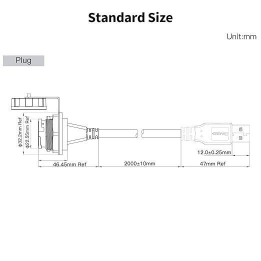 CNLINKO USB 3.0 Connector with 2M Cable, Type A Female Panel Mount Receptacle Socket Male Plug Outdoor Waterproof IP67 Industrial Data Power Connector
