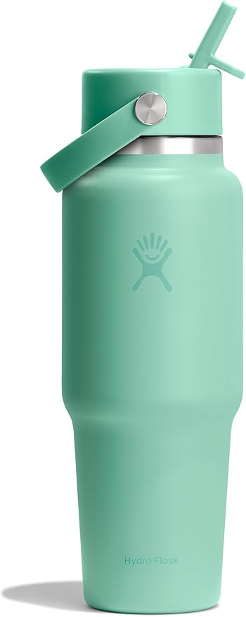 Hydro Flask Travel Water Bottle - Insulated Stainless Steel - Wide Straw Lid, Non Spill, Leakproof in 32 Oz Mermaid Green