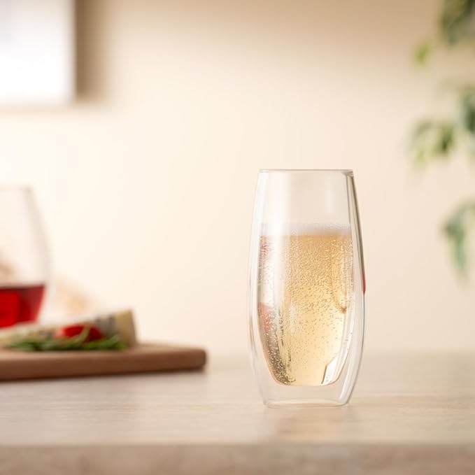 Bodum Skal Champagne Glass, Double Wall, High-Heat Borosilicate Glass, Set of 2