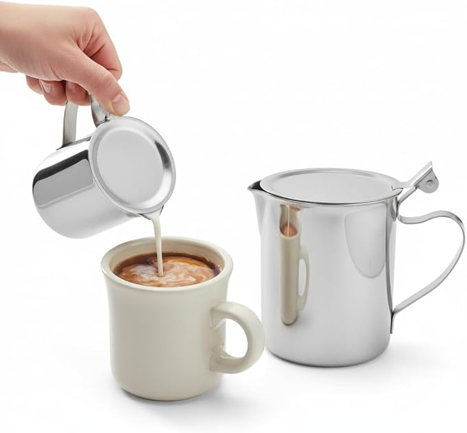 10 oz. Stainless Steel Creamer Server with Lid & Closed Handle – Durable Mirror-Finish Creamer Pitcher for Coffee, Syrup, Salad Dressings, Gravy – Perfect for Restaurants, Cafes & Home Use (2)