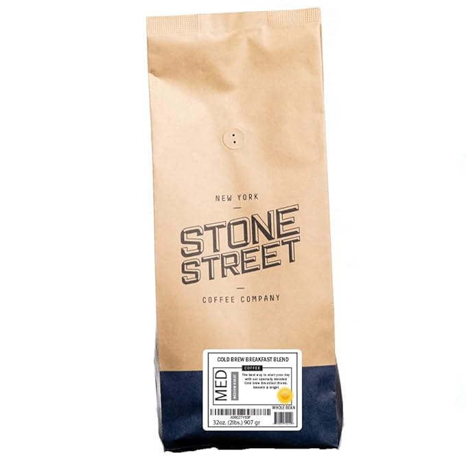 Stone Street Cold Brew Coffee, Low Acid, 100% Arabica, Gourmet Coffee - Breakfast Blend, Medium Roast, Whole Bean, 2 LB