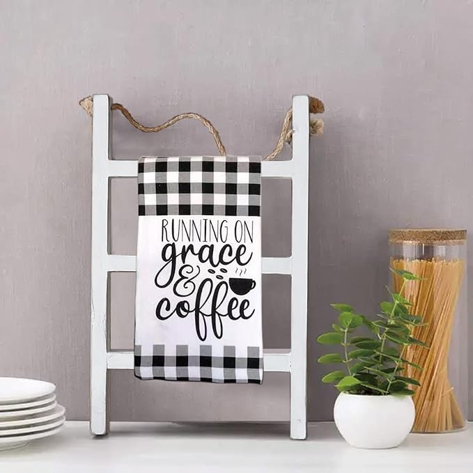 Joy Choice 16" Farmhouse Style 3-Tier Blanket Rack - Wall Hanging, Mini Ladder, Towel Rack for Bathroom, Living Room & Kitchen (White)