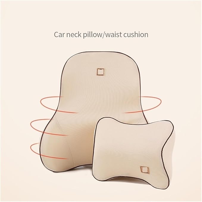 Car Driver Pillow Lumbar Support Back Cushion Fit for Seat Neck Pillow Washable Pillow Cushion(1pcs Beige Back)