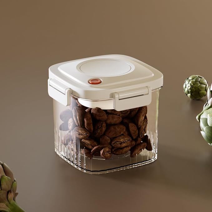 Airtight Coffee Canister Press Type Vacuum Sealing Food Storage Container Great for Beans, Grounds, Sugar, Tea, Cereal - White