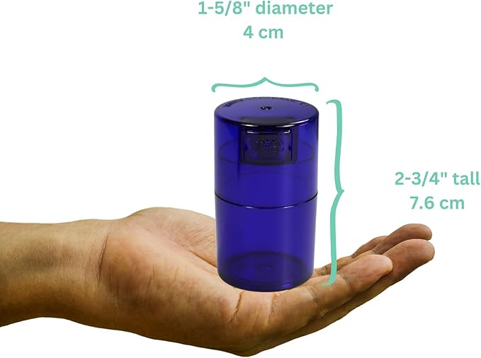 Vitavac - 5g to 20 Grams Airtight Multi-Use Vacuum Seal Portable Storage Container for Dry Goods, Food, and Herbs - Blue Tint