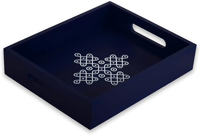 Coffee Table Tray - Decorative Trays for Home Decor - Serving Trays with Handles for Kitchen - Decor Tray - Indian Return Gift, Diwali, Pooja - 10" X 8" X 2" Size, in Blue and Brown (1, Blue)