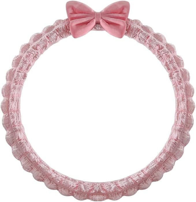 Cute Cartoon Anti-Slip Car Steering Wheel Cover - Puff Bowknot Style for Women & Girls, Universal Fit Auto Handlebar Cover, Fun Car Interior Accessories Gifts for Sister (White)