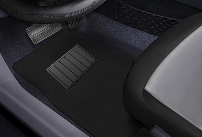 CarsCover Premium Vehicle Mats 4-Piece with Vinyl Heel Pad, Black Carpet Driver Passenger and Rear Floor Mats