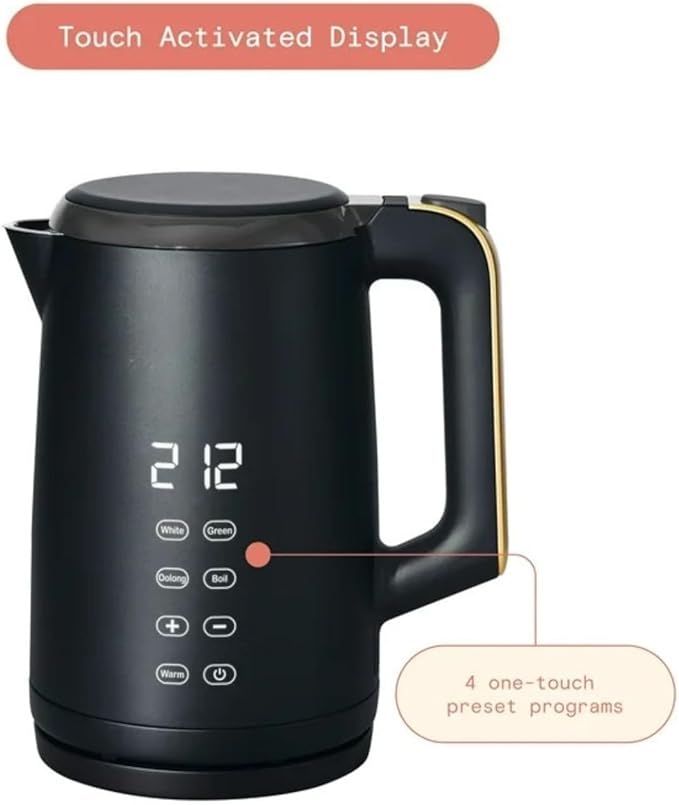 Electric Gooseneck Kettle 1 Liter 1200W, Stainless Steel, Pour Over Coffee Tea, Auto Shut-Off, 360° Cordless Power Base (Black Sesame 1.7L)