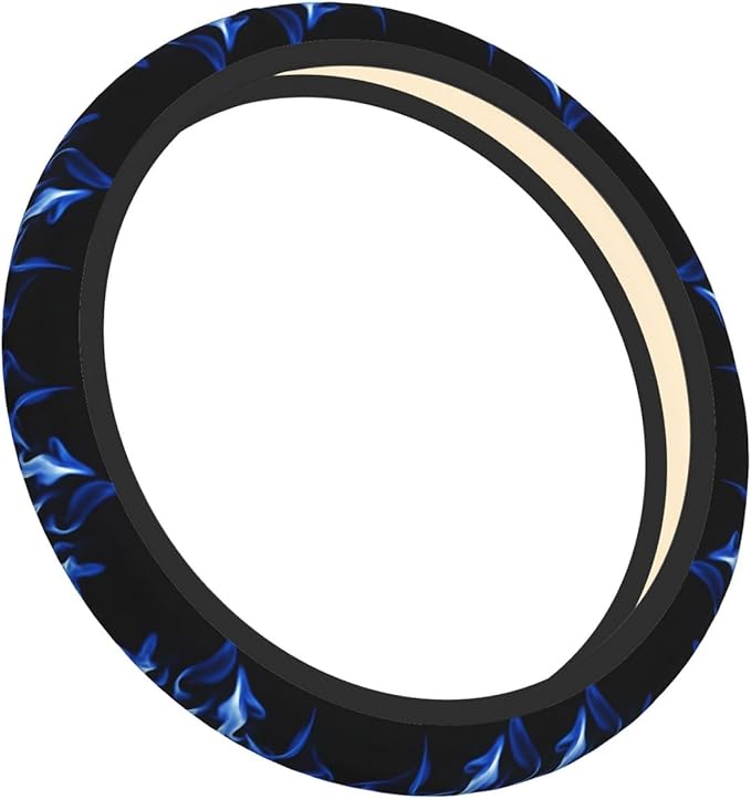 Blue Art Fire Flame Neoprene Steering Wheel Covers Women Men Car Accessories, Universal 15 Inch Fit Auto, Suvs, Truck