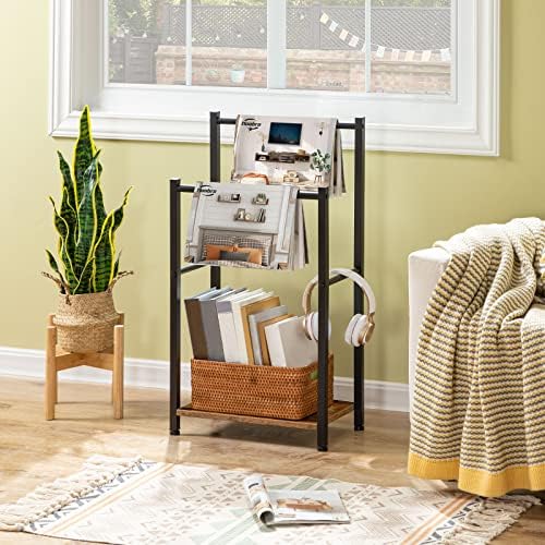 HOOBRO Free Standing 2 Tier Towel Rack for Bathroom and 6-Tier Blanket Ladder with Hooks Bundle, Blanket Holder, Drying and Display Rack with Shelf, Rustic Brown and Black BF02LB01-BF66CJ01