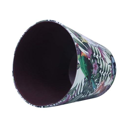 10L/2.64 Gallon Trash Can, Decorative Waste Basket, PU Leather Waste Paper Basket, Waterproof Garbage Can for Bathroom, Bedroom, Office, Kitchen and Living Room - Green and White Bird