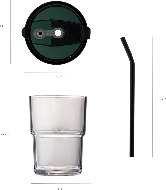 13oz/400ml Tumbler Water Glass, Water Bottle with Straw and Lid Sealed Carry on, Glass Coffee Mug Iced Tea Cup Thick Wall Insulated Glass Cup (Gray)
