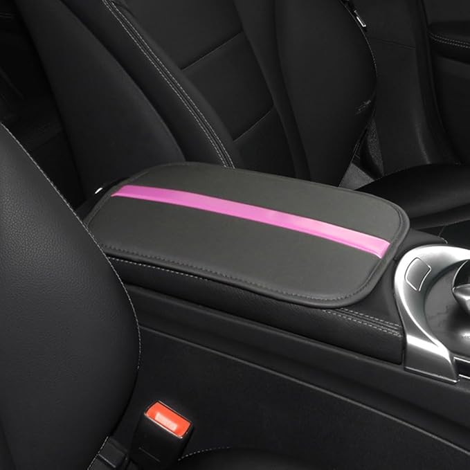Car Armrest Seat Box Mat, PU Leather Center Console Cover, Universal Waterproof Car Interior Accessories, Arm Rest Box Protector Cushion Pad for Most Vehicle (Purple)