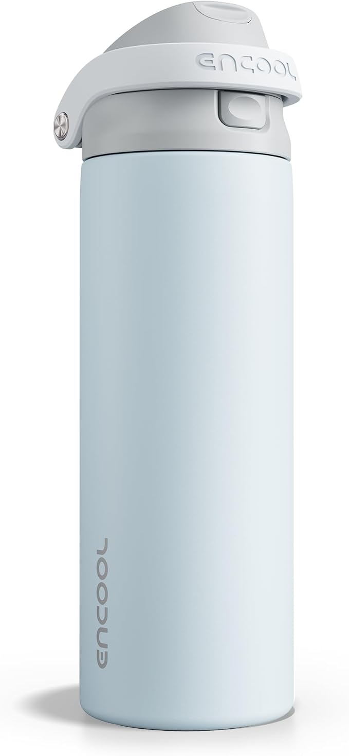ENCOOL Leakproof Insulated Water Bottle with Straw Dual-Sip Water Bottle Bag-Safe Design for Work, Commute & Gym – Keeps Drinks Cold All Day, 24 oz, Misty Grey