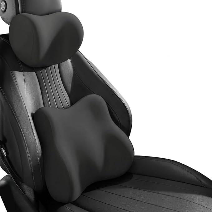 Car Headrest Pillow & Lumbar for Audi Q2 SUV 2016 2017 2018 2019 2020 2021 2022 2023, Car Seat Neck Pillow Back Support, Breathable All-Season Automotive Seat Cushions, 2PCS,A Black