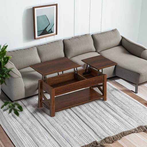 Rolanstar Coffee Table, 47.2" Lift Top with Hidden Compartment, 2 Way Lift Top Coffee Table with Open Shelf & X Wooded Support, Farmhouse Center Table for Living Room, Espresso