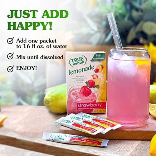 True Lemon Strawberry Lemonade 10ct (Pack of 12) - Drink Mix - No Artificial Sweeteners, Low Calorie - Powdered Drink Mixes & Flavors - Water Flavor Packets & Water Enhancer with Stevia