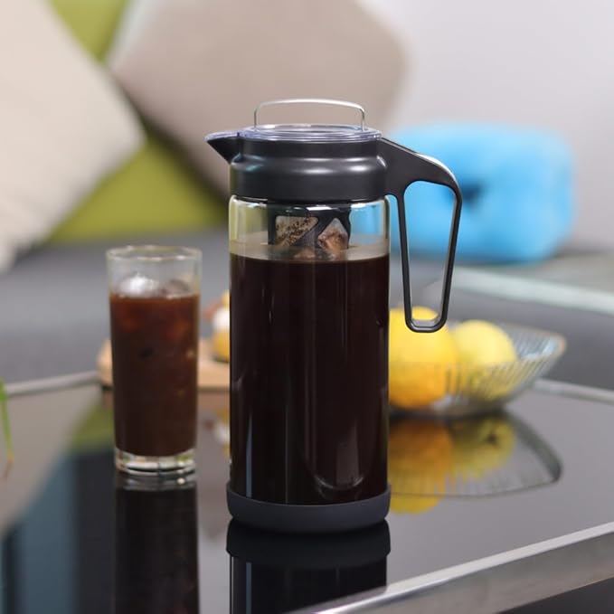 wedrink 1.3L/44OZ Cold Brew Coffee Maker Borosilicate Glass Pitcher for Iced Coffee and Tea Leak Proof Tritan Lid