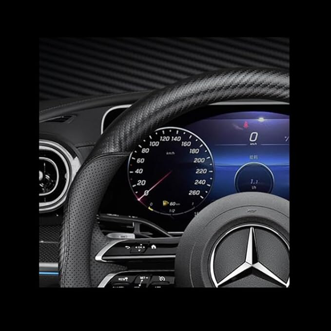 Universal Fit Leather Steering Wheel Cover Anti-Slip Auto Wheel Cover Car Wheel Protector Car Accessories Fit for Suvs,Trucks,Sedans,Cars,Vans (Black-B-M, Standard Size[14 1/2''-15''])