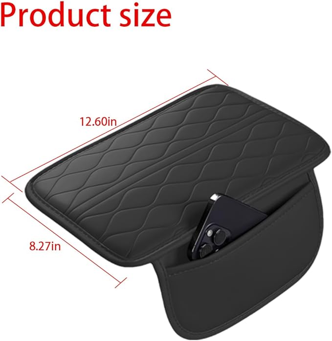 Car Center Console Cover, Leather Vehicle Arm Rest Protection Cushion with 2 Side Storage Bags, Auto Interior Armrest Storage Box Pad Accessories, Universal for SUV, Sedan, Truck (Black)