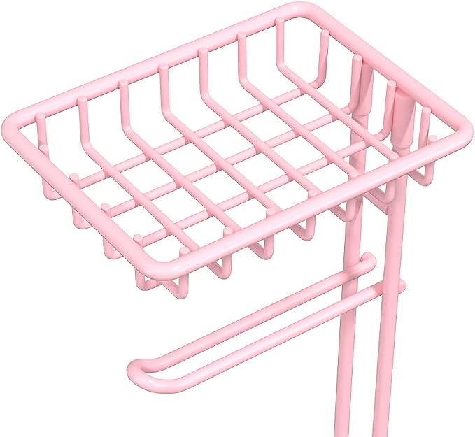 Pink Toilet Paper Holder Stand Tissue Holder for Bathroom Floor Standing Toilet Roll Dispenser Storage 4 Reserve Mega Rolls, Phone, Wipes