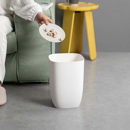 Bathroom Trash Can, Small Garbage Can for Bedroom, Living Room, Kitchen, Slim Cute Plastic Waste Basket for Office, 7L, Matt White