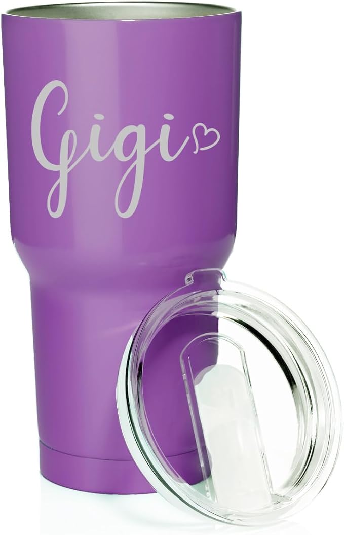 Smooth Body Tumbler Stainless Steel Vacuum Insulated Travel Mug Cup Gift Gigi With Heart (Purple, 30 oz)
