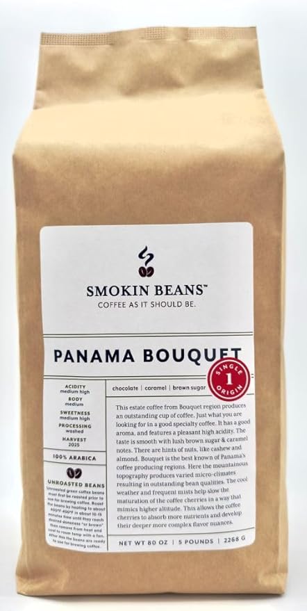 5-Pound Panama Bouquet, Unroasted Green Arabica Coffee Beans, Fresh Current Crop Specialty Grade, Roast the Beans Yourself at Home on Your Roasting Equipment Prior to Using for Brewing Coffee