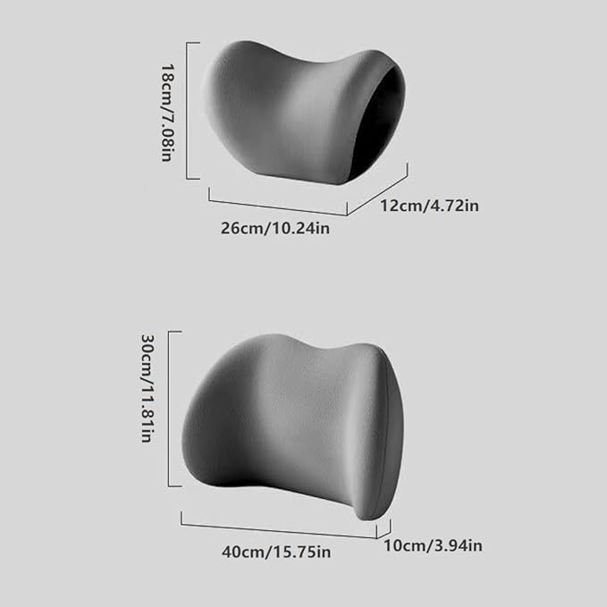 Car Headrest & Lumbar Support Cushion, Ergonomic Car Seat Headrest & Lumbar Cushion, Car Lumbar Support Pillow and Car Neck Pillow Kit for Office Chair, Truck, Wheelchair (Grey)