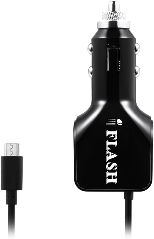 iFlash 24W / 2.4A + 2.4A (4.8A max) Portable Dual Port USB Car Charger with Built-in Micro USB Cable Compatible for Samsung Galaxy S6 Plus / S6 Edge / S6 S5 S4 S3 S2, Note 5 4 3 2, Moto X G E (Black)