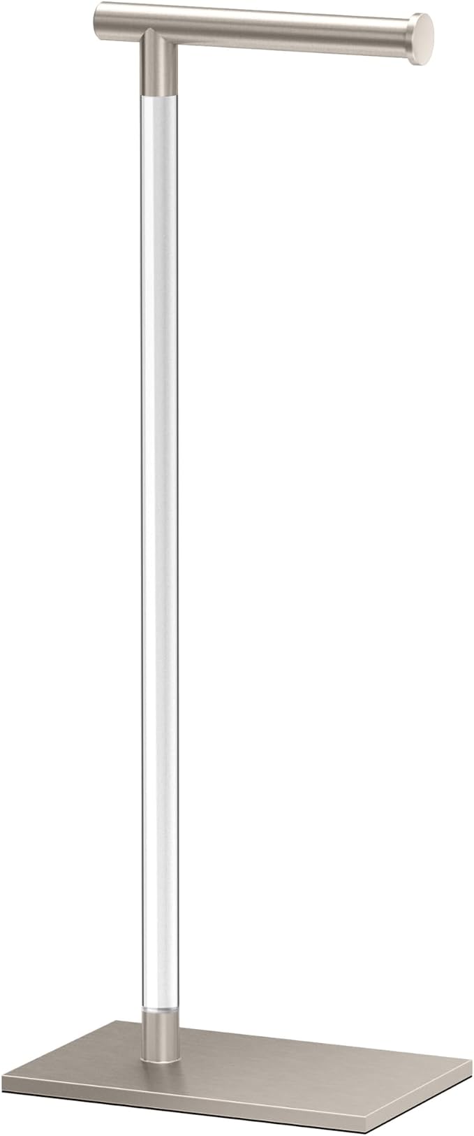 Gatco 1331SN Toilet Paper Holder Stand, Satin Nickel, Acrylic Post, Weighted Base, Freestanding Bathroom Floor Stand, 22.25 Inch