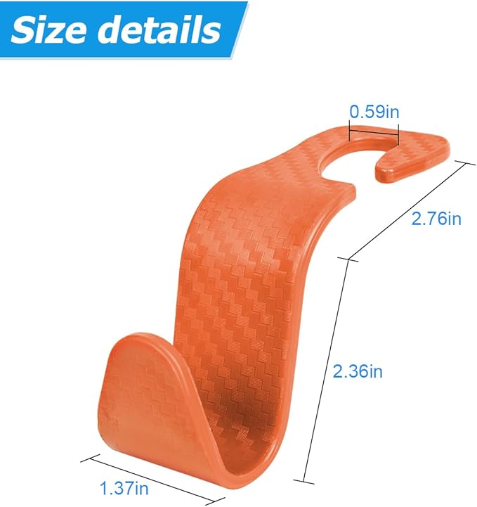 Hanemia 4PCS Car Seat Headrest Hooks, Auto Back Seat Hanger Holder, Durable Stylish Vehicle Organizer Universal Car Interior Accessories, Storage Hooks for Purses, Bags, Clothes (Carbon Fiber/Orange)