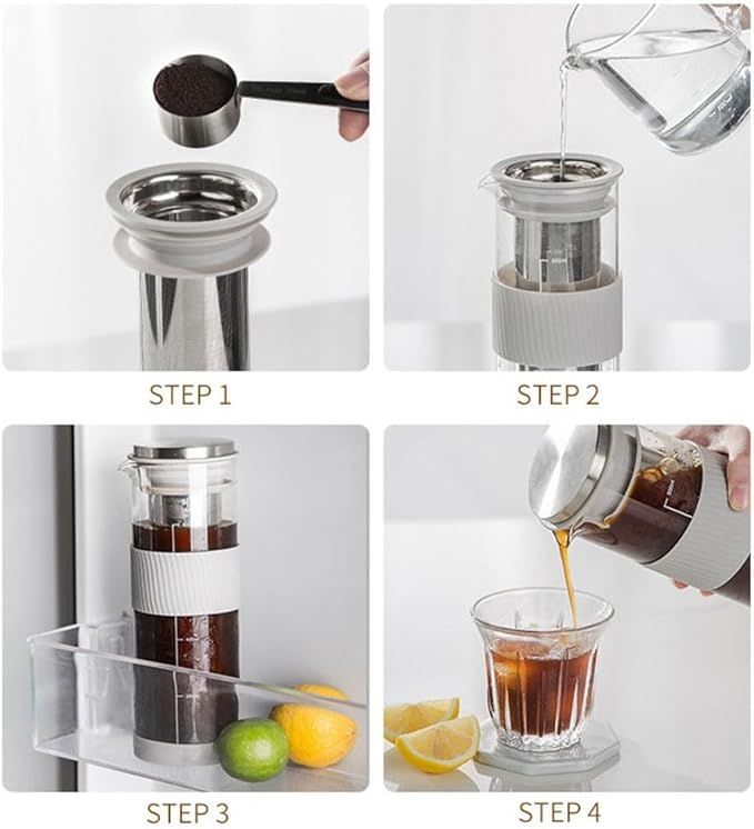 Portable Airtight Cold Brew Iced Coffee Maker Tea Infuser -800ml Cold Brew Coffee Kettle Brewing Glass Carafe Pitcher Easy to Use