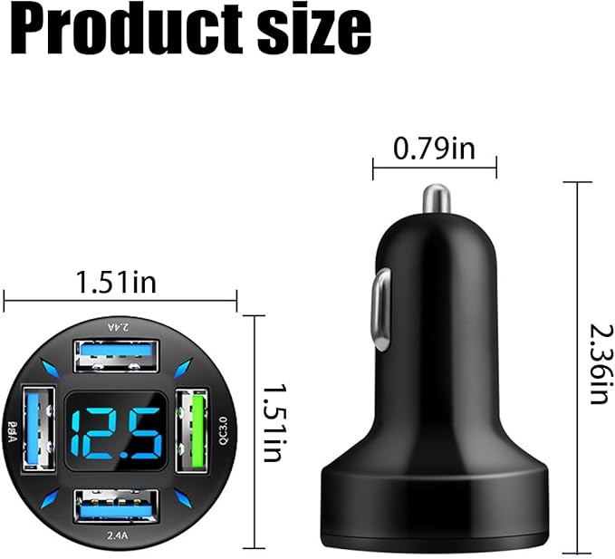 4 Ports USB Car Charger, 66W Super Fast Charging with QC 3.0, PD 20W and USB 2.4A Charger Adapter, Quick Charge with LED Voltmeter, Auto Cigarette Lighter Plug (PD20W+QC3.0+2.4A, 2PCS)