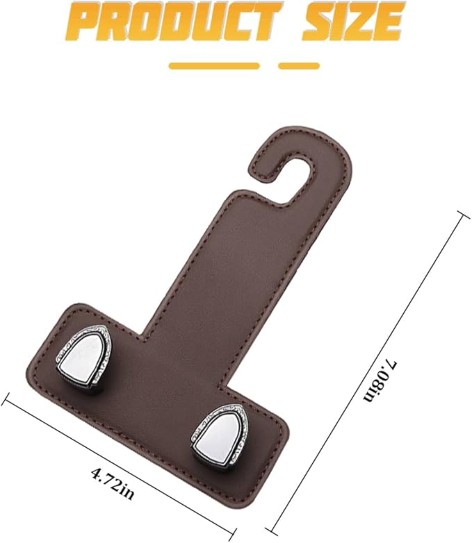 2PCS Car Headrest Hook, Dual Hook Leather Vehicle Back Seat Storage Organizer for Handbag Purse Hat, Multifunction Automotive Seat Back Hanger Holder, Universal for Most Vehicles (Coffee)