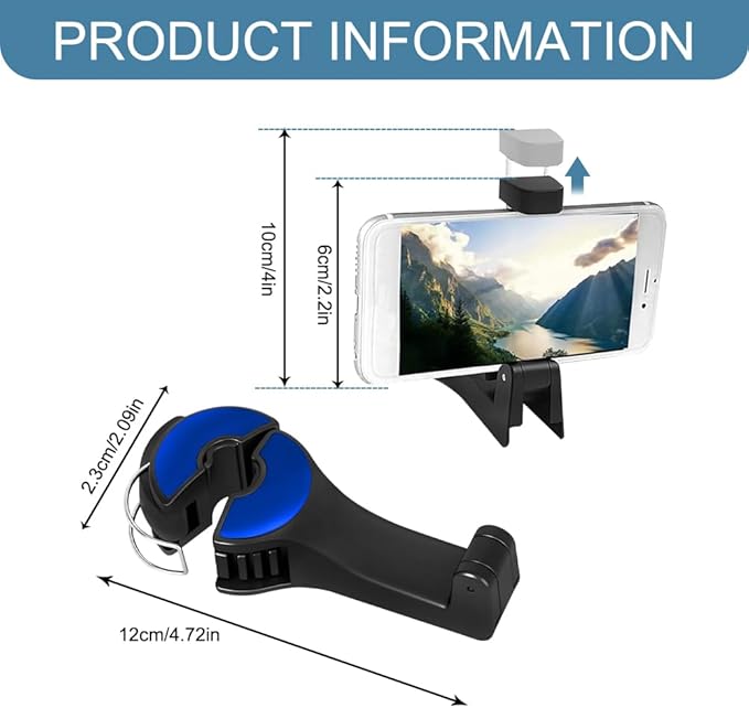 2PCS Car Headrest Hidden Hook, Bag Holder for Car, 2 in 1 Auto Seat Hooks with Phone Holder, 360° Rotation Adjustable Vehicle Back Seat Storage Hanger for Purses and Bags (Blue)