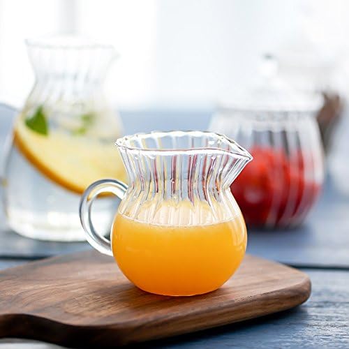 CHOOLD Creative Embossed Stripe Clear Crystal Glass Creamer Jug for Kitchen (4/5.5/9/12oz)