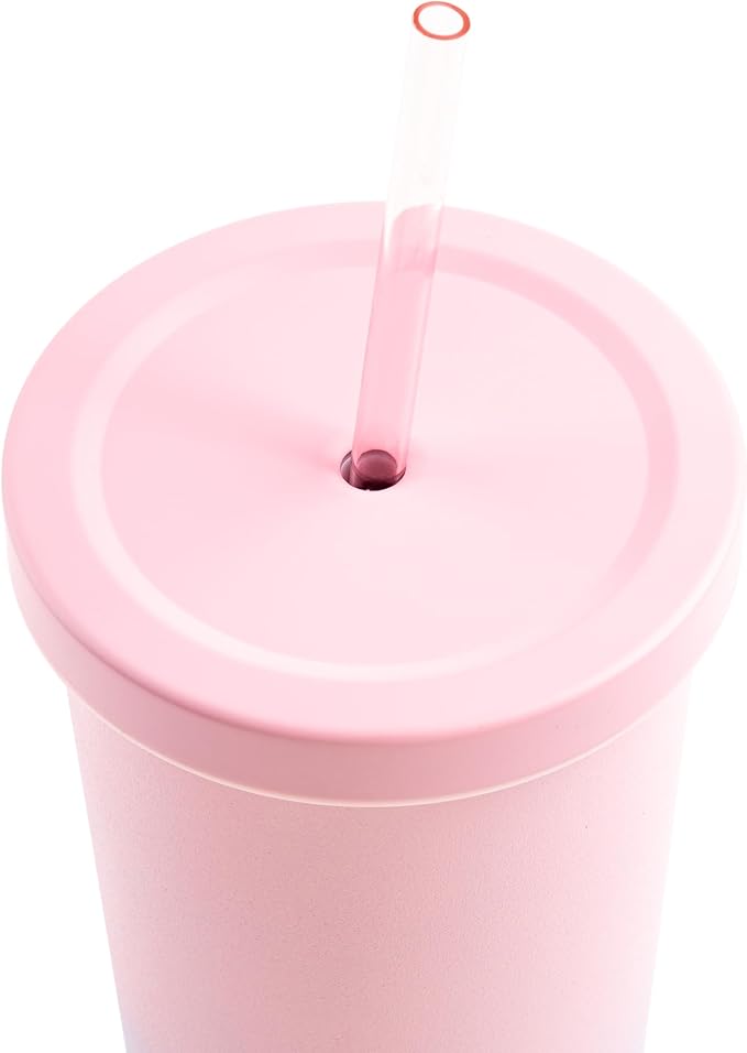 Manna Chilly Double-wall Vacuum Insulated Stainless Steel Tumbler with Splash-proof Lid and Reusable Tritan Straw - 24 Oz - Sky Blue Ombre