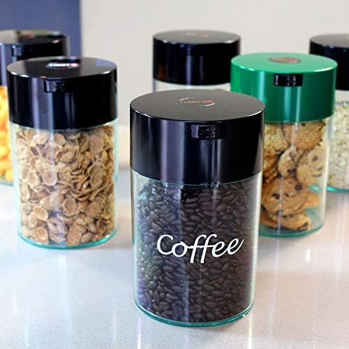Coffeevac 1/2 LB – Patented Airtight Container | Multi-use Vacuum Container Works as Smell Proof Containers for Ground Coffee and Coffee Bean Containers. Black Cap and Body