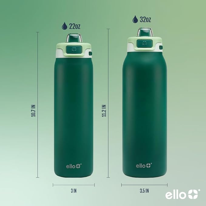Ello Pop & Fill Insulated Stainless Steel Water Bottle with Quick Fill Lid, Leakproof Locking, Sip or Chug Spout, BPA-Free, Double Wall Vacuum Insulated for Sports, Travel & School- 22oz / 32oz / 40oz